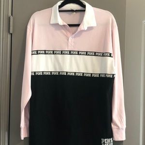 Pink Victoria Secret Rugby/Polo Top - Size Medium
